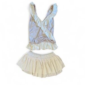 Avenir Vert Ruffled Rework V-Neck Cami & Skirt Sleep Set - Cream
